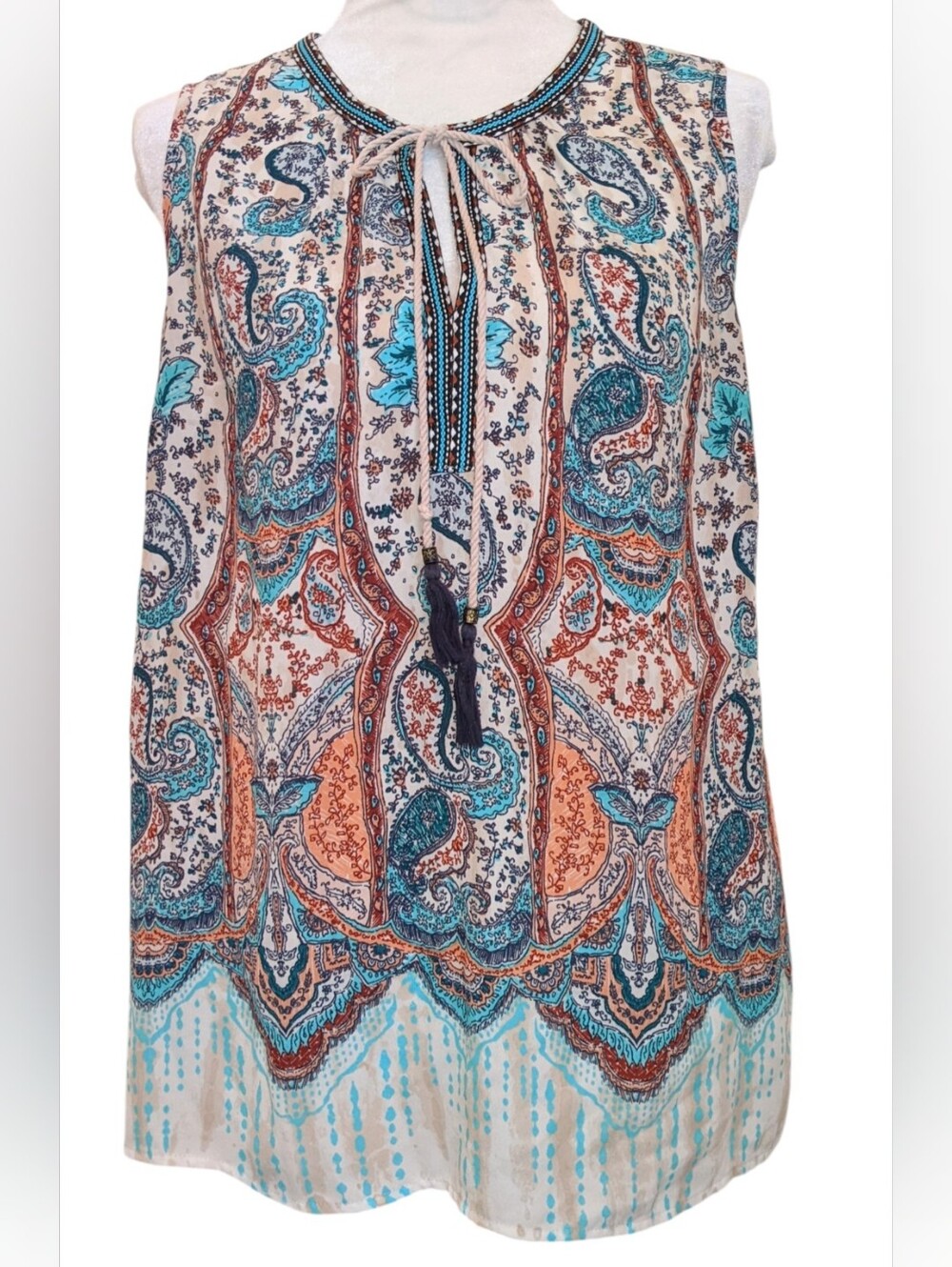 Signature Studio Sleeveless Moroccan Paisley Boho Blouse Top Size L